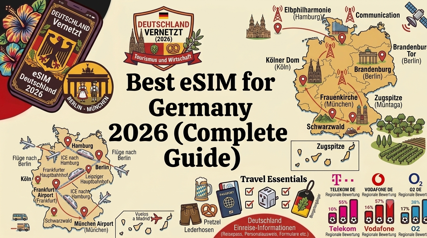 Traveler checking a smartphone with an eSIM travel plan near the Brandenburg Gate in Berlin, Germany