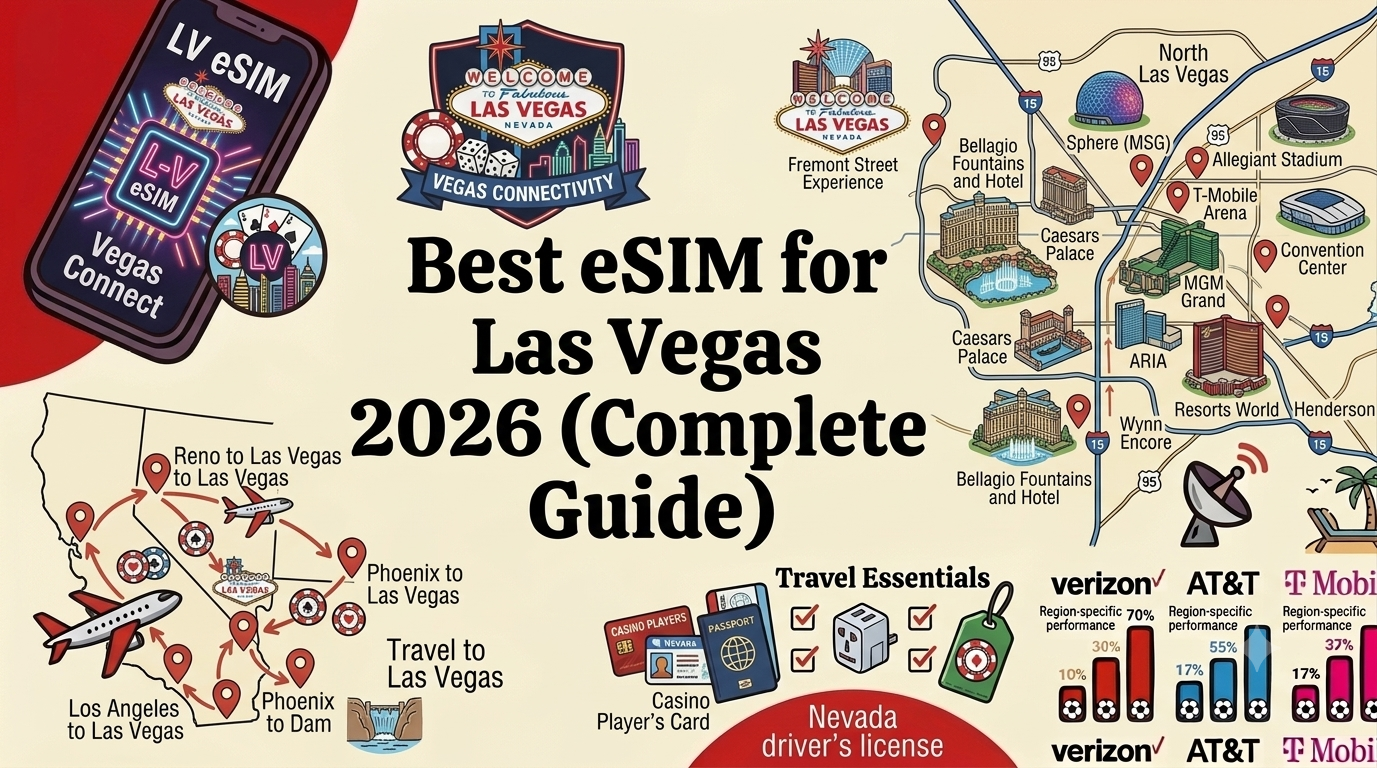 Best eSIM for Las Vegas 2026 — stay connected on the Las Vegas Strip, at the casinos, Grand Canyon day trips, and the Nevada desert