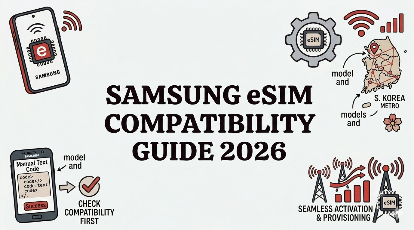 Samsung Galaxy smartphone displaying eSIM settings menu for activating a travel data plan